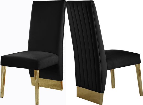 Porsha Velvet / Engineered Wood / Metal / Foam Contemporary Black Velvet Dining Chair - 19.5" W x 27" D x 42" H