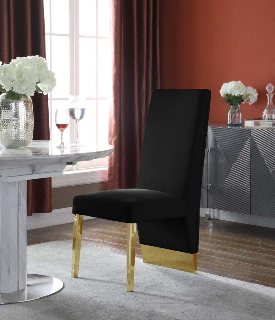 Porsha Velvet / Engineered Wood / Metal / Foam Contemporary Black Velvet Dining Chair - 19.5" W x 27" D x 42" H