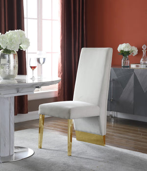 Porsha Velvet / Engineered Wood / Metal / Foam Contemporary Cream Velvet Dining Chair - 19.5" W x 27" D x 42" H