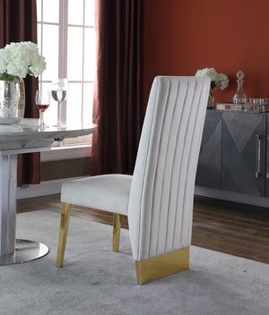 Porsha Velvet / Engineered Wood / Metal / Foam Contemporary Cream Velvet Dining Chair - 19.5" W x 27" D x 42" H