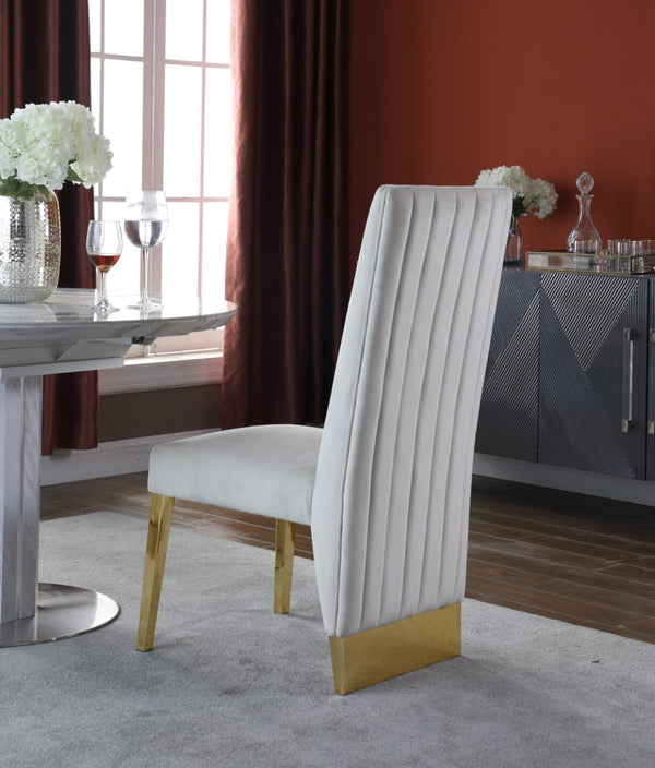 Porsha Velvet / Engineered Wood / Metal / Foam Contemporary Cream Velvet Dining Chair - 19.5" W x 27" D x 42" H