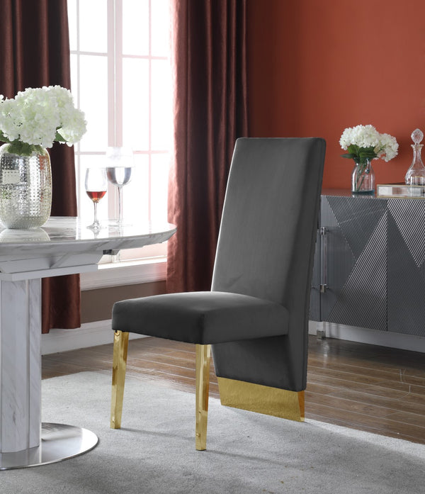 Porsha Velvet / Engineered Wood / Metal / Foam Contemporary Grey Velvet Dining Chair - 19.5" W x 27" D x 42" H