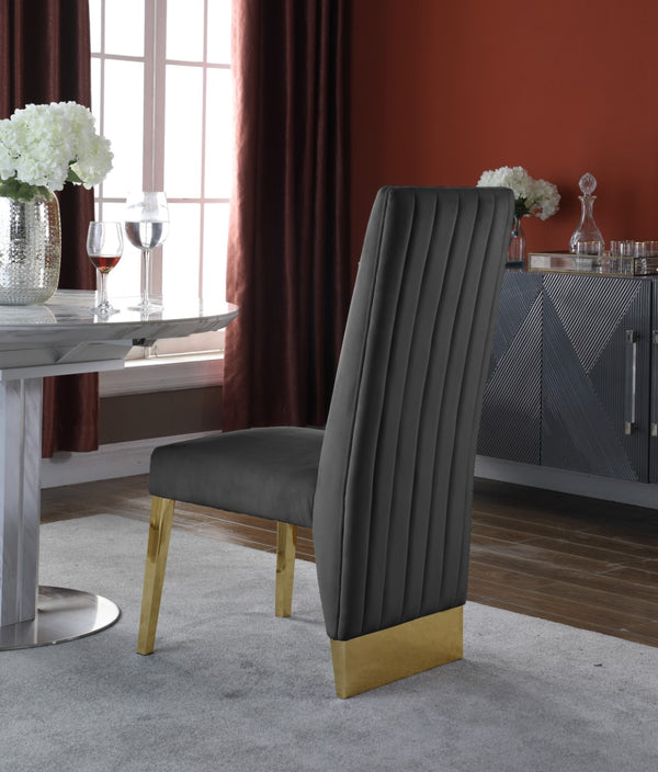 Porsha Velvet / Engineered Wood / Metal / Foam Contemporary Grey Velvet Dining Chair - 19.5" W x 27" D x 42" H