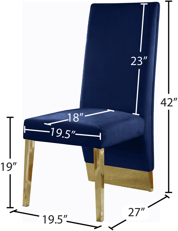 Porsha Velvet / Engineered Wood / Metal / Foam Contemporary Navy Velvet Dining Chair - 19.5" W x 27" D x 42" H