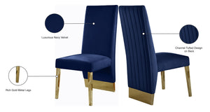 Porsha Velvet / Engineered Wood / Metal / Foam Contemporary Navy Velvet Dining Chair - 19.5" W x 27" D x 42" H
