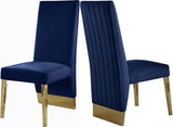 Porsha Velvet / Engineered Wood / Metal / Foam Contemporary Navy Velvet Dining Chair - 19.5" W x 27" D x 42" H