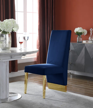 Porsha Velvet / Engineered Wood / Metal / Foam Contemporary Navy Velvet Dining Chair - 19.5" W x 27" D x 42" H