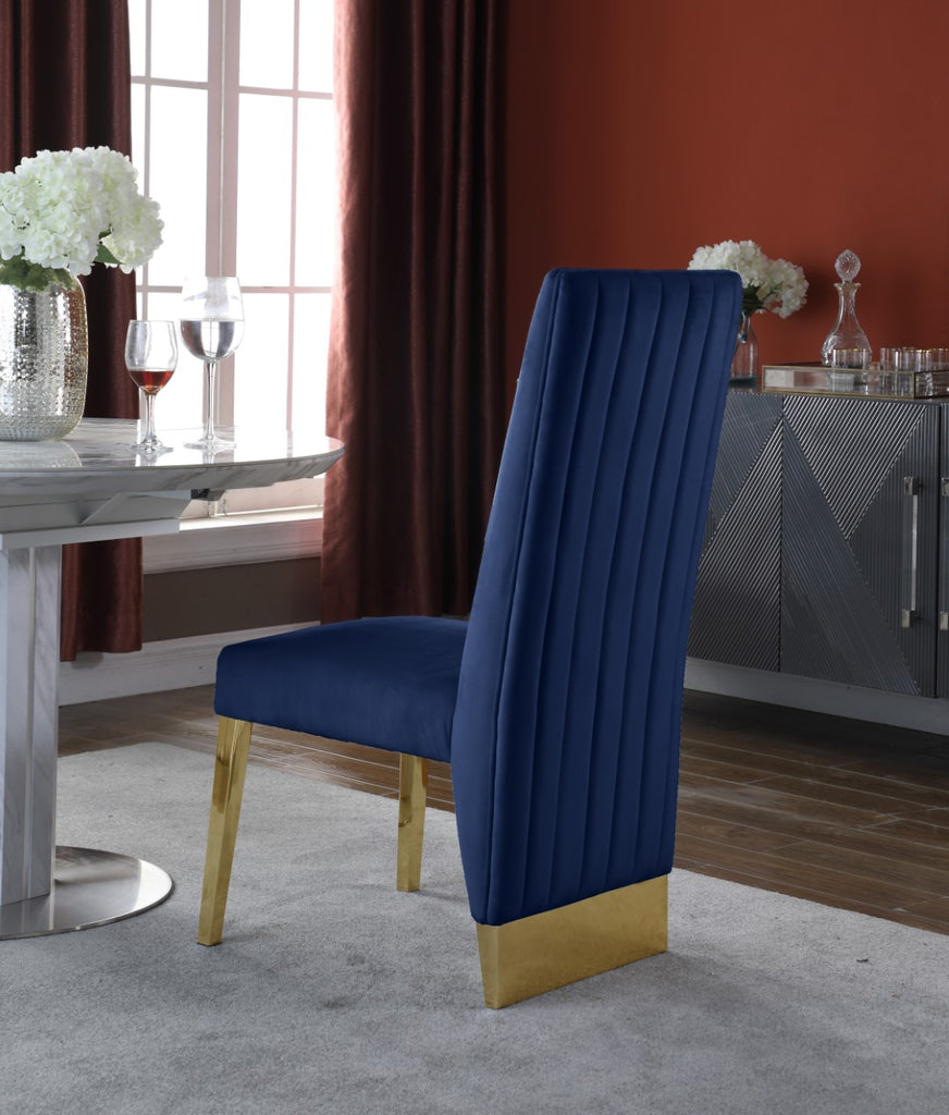 Porsha Velvet / Engineered Wood / Metal / Foam Contemporary Navy Velvet Dining Chair - 19.5" W x 27" D x 42" H
