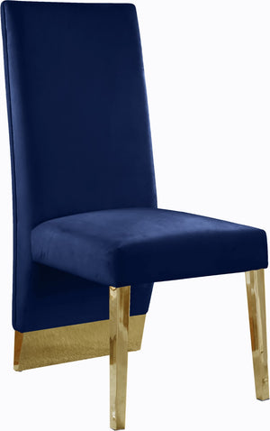 Porsha Velvet / Engineered Wood / Metal / Foam Contemporary Navy Velvet Dining Chair - 19.5" W x 27" D x 42" H