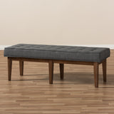 Baxton Studio Lucca Mid-Century Modern Walnut Wood Dark Grey Fabric Button-Tufted Bench