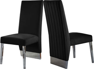 Porsha Velvet / Engineered Wood / Metal / Foam Contemporary Black Velvet Dining Chair - 19.5" W x 27" D x 42" H