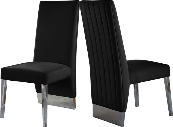 Porsha Velvet / Engineered Wood / Metal / Foam Contemporary Black Velvet Dining Chair - 19.5" W x 27" D x 42" H