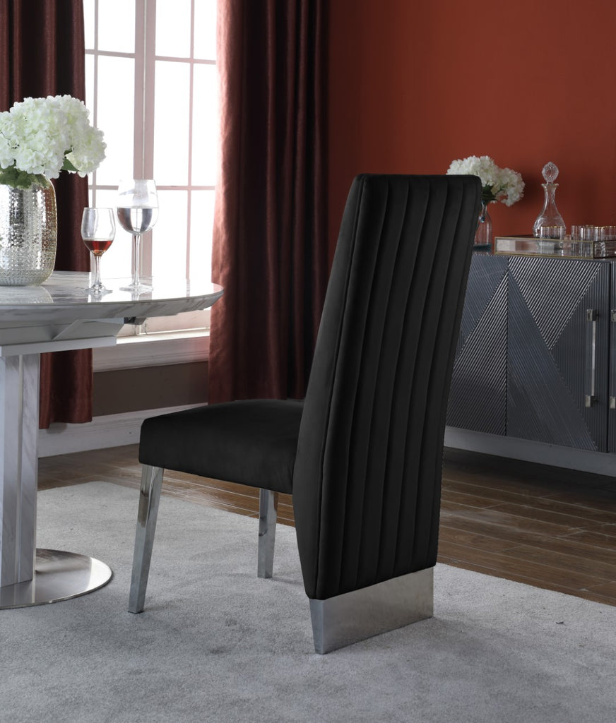 Porsha Velvet / Engineered Wood / Metal / Foam Contemporary Black Velvet Dining Chair - 19.5" W x 27" D x 42" H