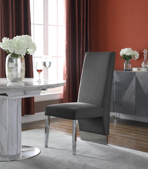 Porsha Velvet / Engineered Wood / Metal / Foam Contemporary Grey Velvet Dining Chair - 19.5" W x 27" D x 42" H