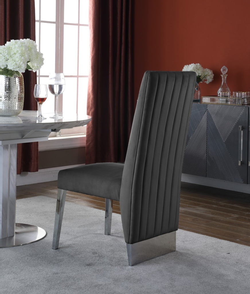 Porsha Velvet / Engineered Wood / Metal / Foam Contemporary Grey Velvet Dining Chair - 19.5" W x 27" D x 42" H