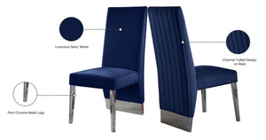 Porsha Velvet / Engineered Wood / Metal / Foam Contemporary Navy Velvet Dining Chair - 19.5" W x 27" D x 42" H