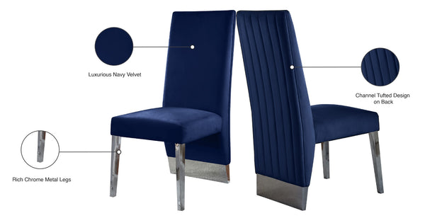 Porsha Velvet / Engineered Wood / Metal / Foam Contemporary Navy Velvet Dining Chair - 19.5" W x 27" D x 42" H