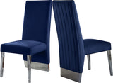 Porsha Velvet / Engineered Wood / Metal / Foam Contemporary Navy Velvet Dining Chair - 19.5" W x 27" D x 42" H
