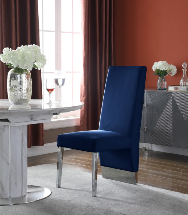 Porsha Velvet / Engineered Wood / Metal / Foam Contemporary Navy Velvet Dining Chair - 19.5" W x 27" D x 42" H