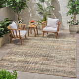 Cortez Outdoor 7'10" x 10' Contemporary Area Rug, Gray and Beige Noble House