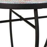 La Crescenta Outdoor Side Table with Tile Top, Yellow, Red, and Black Noble House