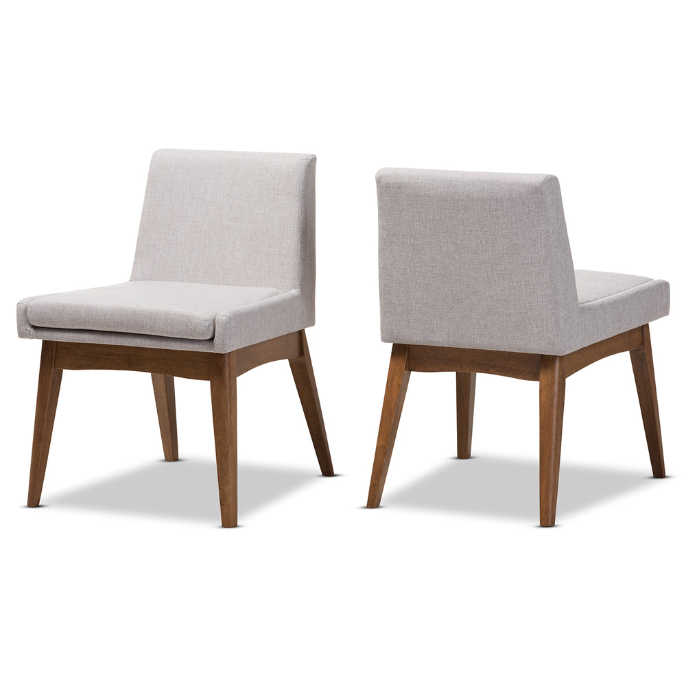 Baxton Studio Nexus Mid-Century Modern Walnut Wood Finishing Greyish Beige Fabric Dining Side Chair (Set of 2)