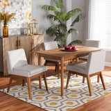 Baxton Studio Nexus Mid-Century Modern Greyish Beige Fabric Upholstered and Walnut Brown Finished Wood 5-Piece Dining Set