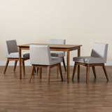 Baxton Studio Nexus Mid-Century Modern Greyish Beige Fabric Upholstered and Walnut Brown Finished Wood 5-Piece Dining Set