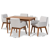 Baxton Studio Dorina Mid-Century Modern Greyish Beige Fabric Upholstered and Walnut Brown Finished Wood 5-Piece Dining Set