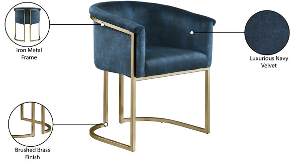 Tierra Velvet / Engineered Wood / Iron / Foam Contemporary Navy Velvet Dining Chair - 24.5" W x 22" D x 29.5" H