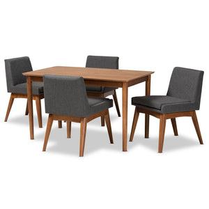 Baxton Studio Nexus Mid-Century Modern Dark Grey Fabric Upholstered and Walnut Brown Finished Wood 5-Piece Dining Set