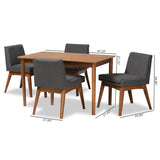 Baxton Studio Nexus Mid-Century Modern Dark Grey Fabric Upholstered and Walnut Brown Finished Wood 5-Piece Dining Set