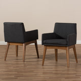 Baxton Studio Nexus Mid-Century Modern Walnut Wood Finishing Dark Grey Fabric Dining Armchair (Set of 2)