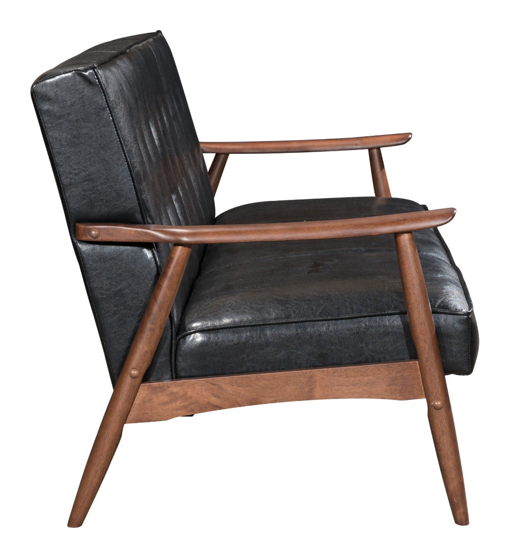 Zuo Modern Rocky 100% Polyurethane, MDF, Rubberwood Mid Century Commercial Grade Sofa Black, Walnut 100% Polyurethane, MDF, Rubberwood