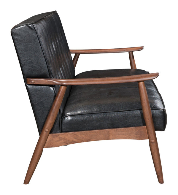 Zuo Modern Rocky 100% Polyurethane, MDF, Rubberwood Mid Century Commercial Grade Sofa Black, Walnut 100% Polyurethane, MDF, Rubberwood