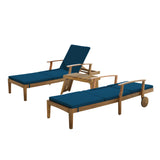 Perla Outdoor Acacia Wood 3 Piece Chaise Lounge Set with Water-Resistant Cushions