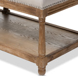 Baxton Studio Celeste French Country Weathered Oak Beige Linen Upholstered Ottoman Bench