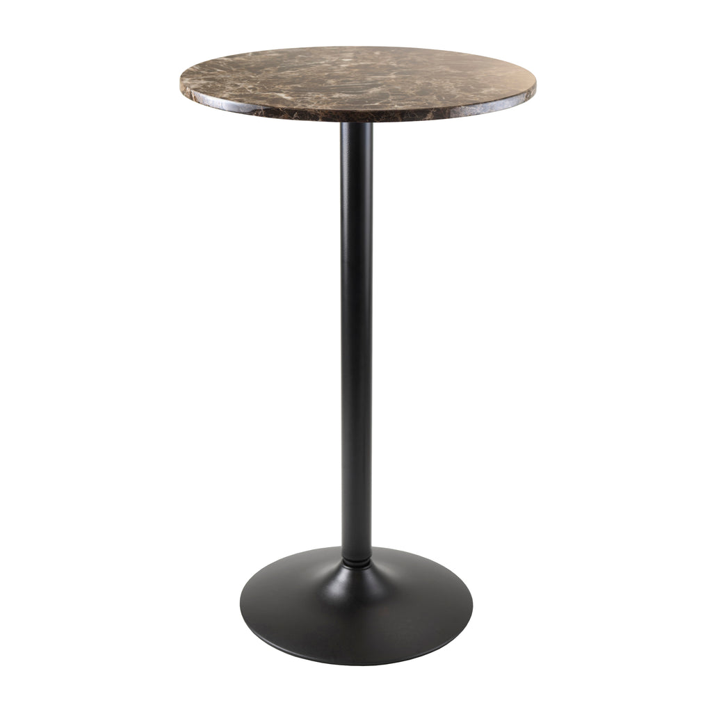 Winsome Wood Cora Round Pub Table, Faux Marble Top, Black Base 76124-WINSOMEWOOD