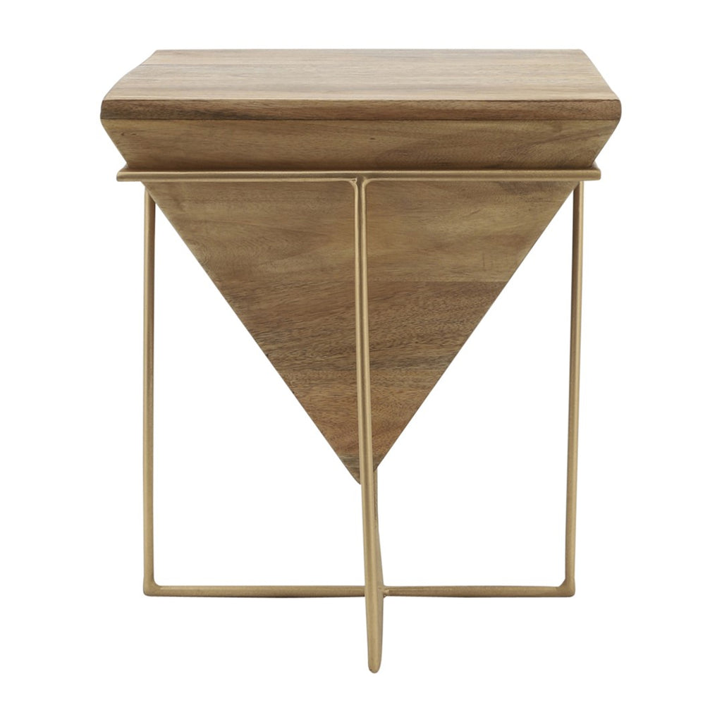 Sagebrook Home Contemporary Wood, 18"h Inverted Pyramid Side Table, Brown/gold 16682 Brown/gold Mango Wood