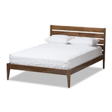 Elmdon Mid-Century Modern Solid Walnut Wood Slatted Headboard Style King Size Platform Bed