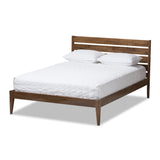 Elmdon Mid-Century Modern Solid Walnut Wood Slatted Headboard Style Queen Size Platform Bed