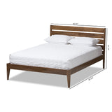 Baxton Studio Elmdon Mid-Century Modern Solid Walnut Wood Slatted Headboard Style Queen Size Platform Bed