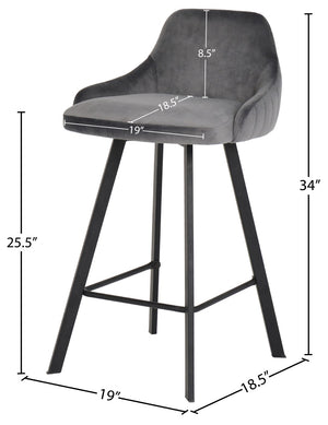 Viviene Velvet / Engineered Wood / Metal / Foam Contemporary Grey Velvet Stool - 19" W x 18.5" D x 34" H