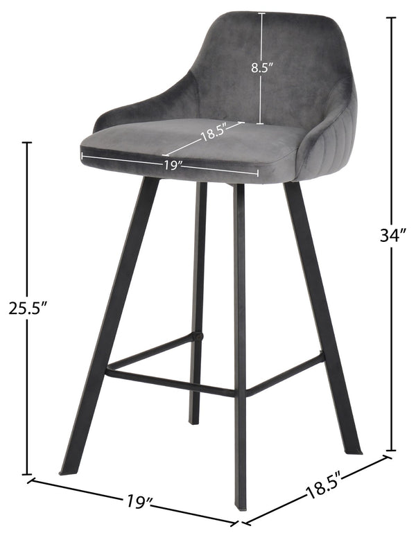 Viviene Velvet / Engineered Wood / Metal / Foam Contemporary Grey Velvet Stool - 19" W x 18.5" D x 34" H