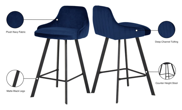 Viviene Velvet / Engineered Wood / Metal / Foam Contemporary Navy Velvet Stool - 19" W x 18.5" D x 34" H
