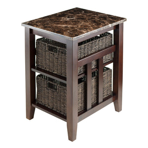 Winsome Wood Zoey Side Table Faux Marble Top with 2 Baskets 76320-WINSOMEWOOD
