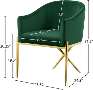 Xavier Velvet / Engineered Wood / Steel Contemporary Green Velvet Dining Chair - 25.5" W x 24.5" D x 31.5" H