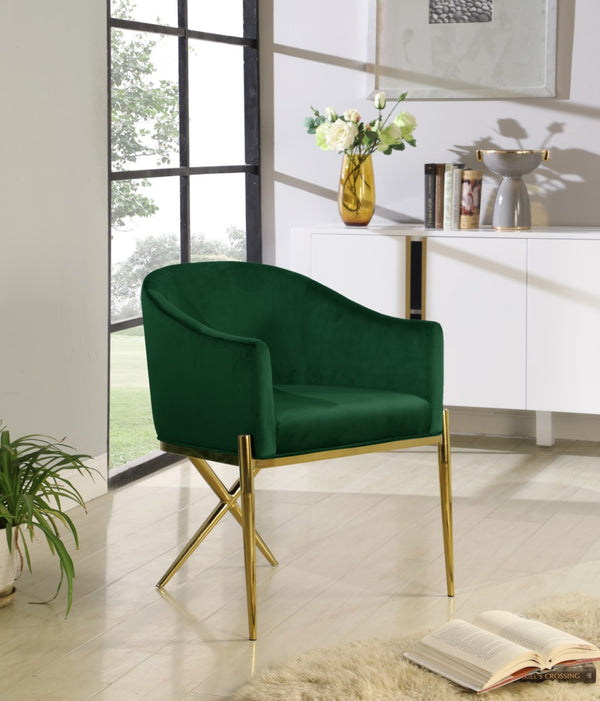 Xavier Velvet / Engineered Wood / Steel Contemporary Green Velvet Dining Chair - 25.5" W x 24.5" D x 31.5" H