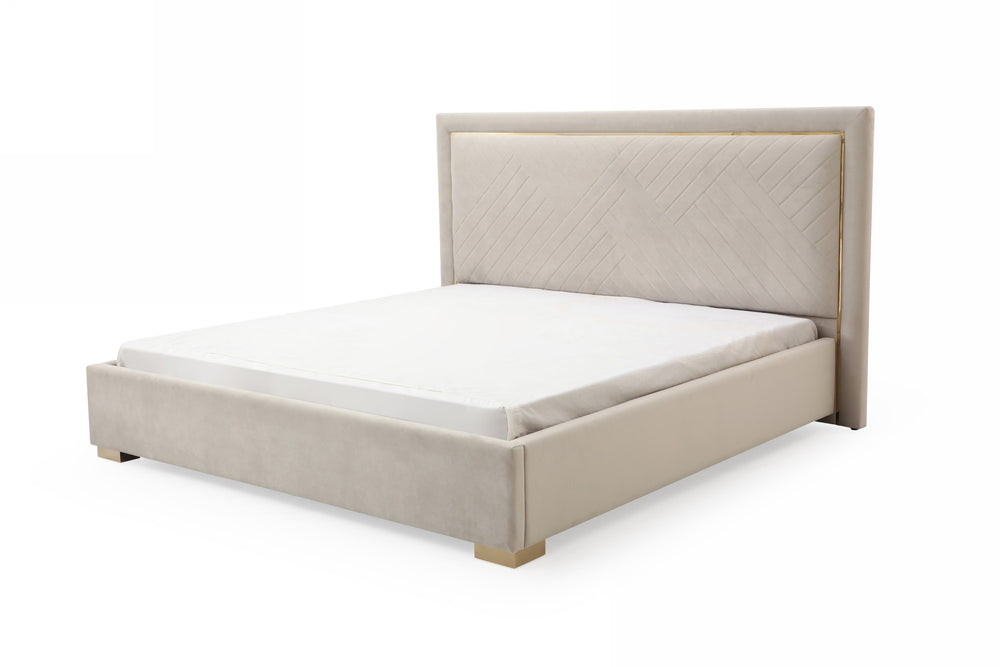 VIG Furniture Modrest Corrico - Off White Velvet Modern Bed VGVCBD1906-19-BED