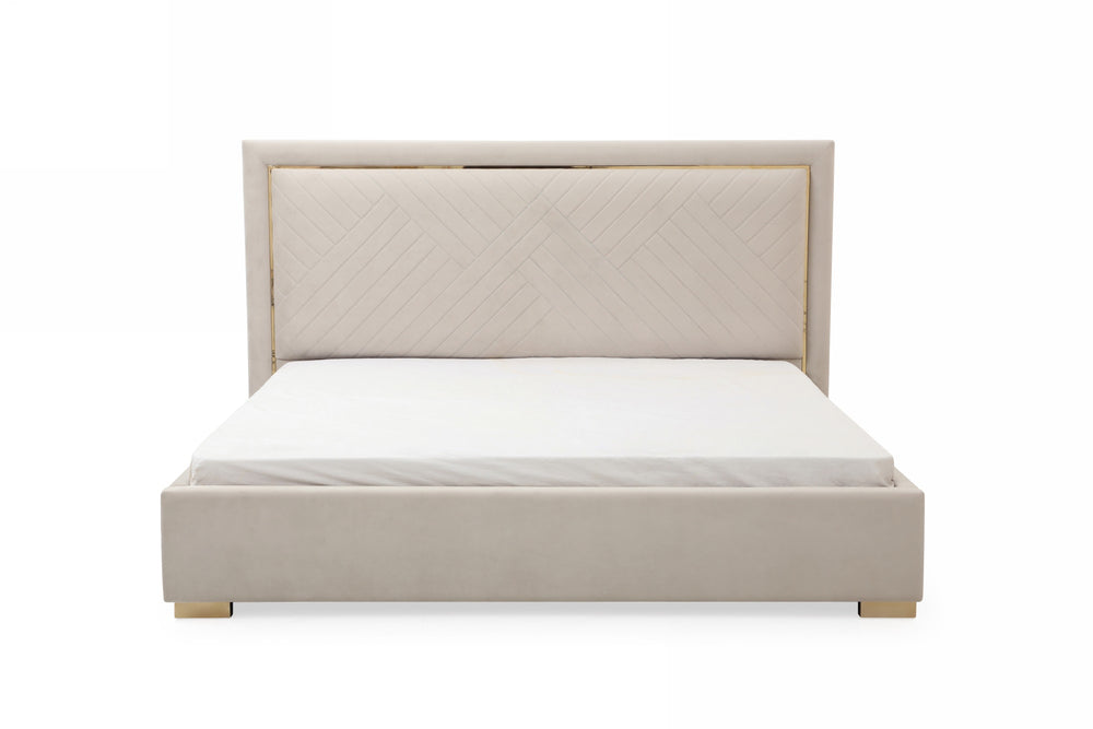 VIG Furniture Modrest Corrico - Off White Velvet Modern Bed VGVCBD1906-19-BED